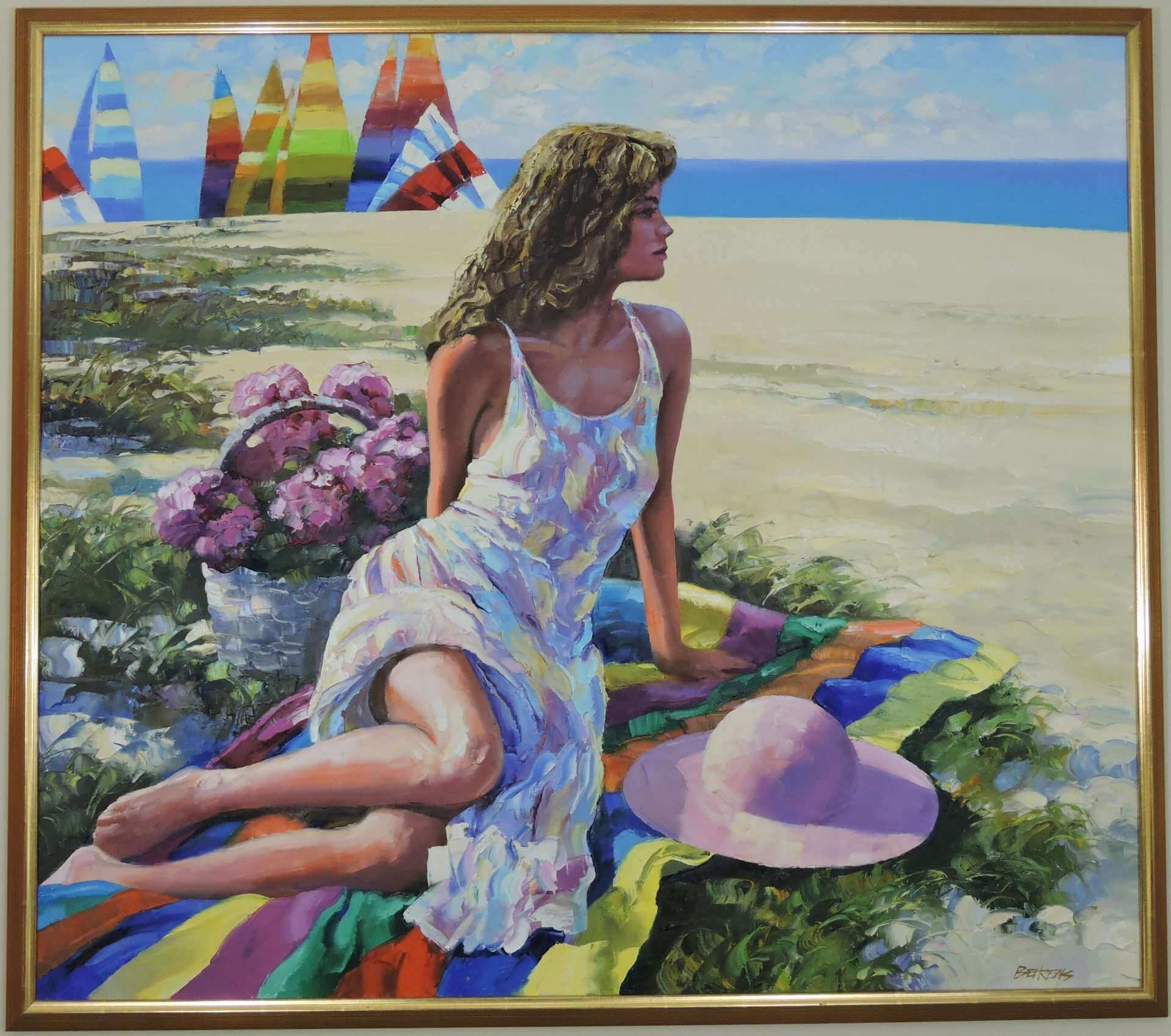 Classic Imports Original Howard Behrens Painting of a Girl by the Sea