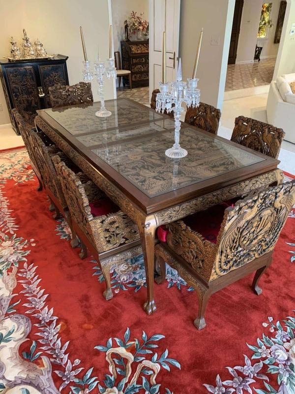 chinese handmade wooden table with dragon art