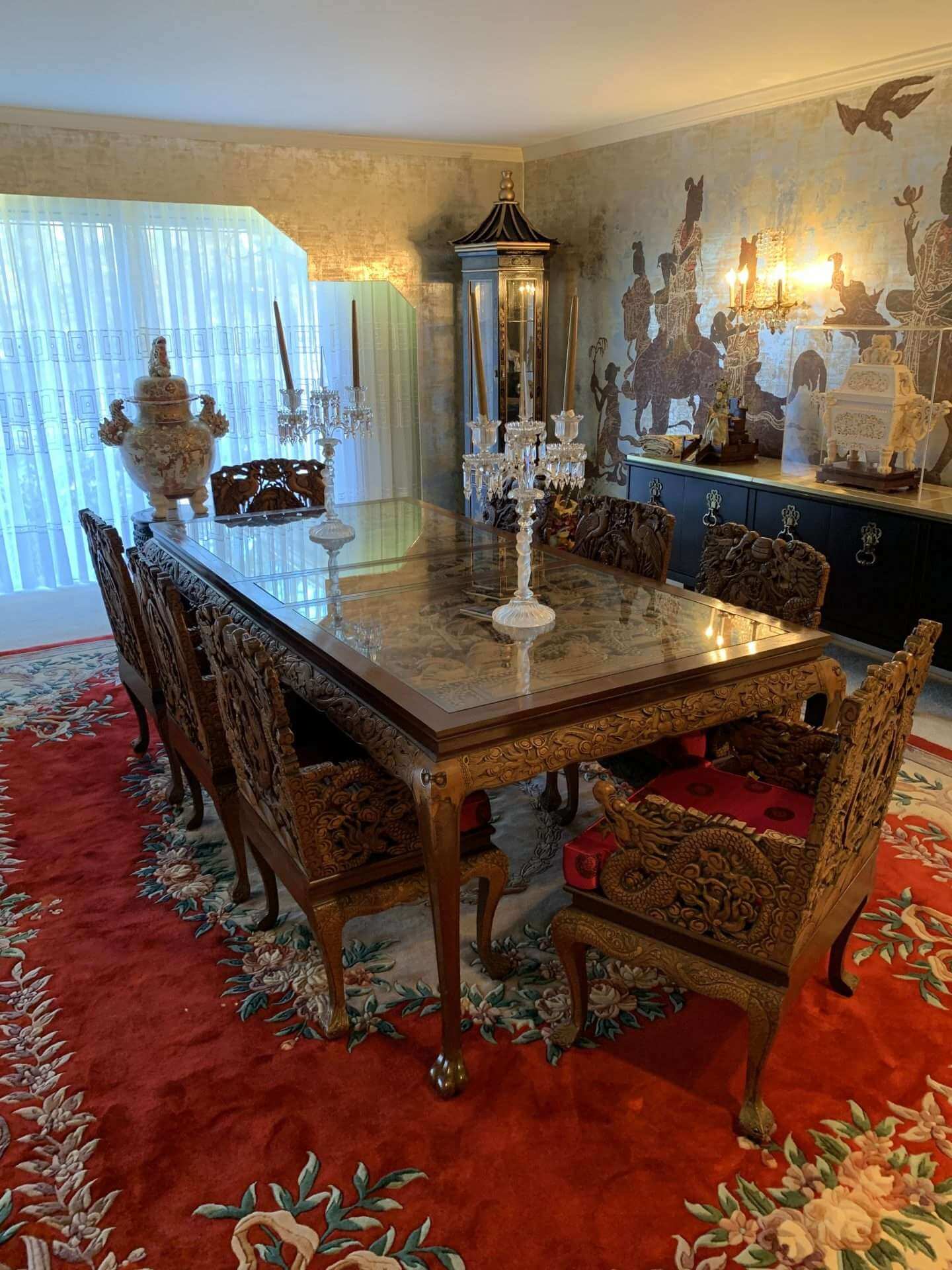 Hand carved dining table best sale and chairs