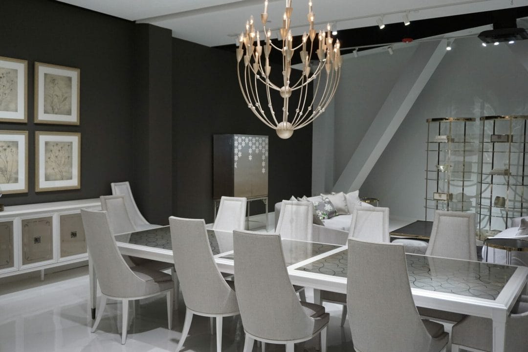 designer furniture dining room set with modern chandelier
